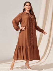 EMERY ROSE Vestido smock camisero ribete con fruncido