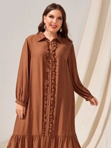 EMERY ROSE Vestido smock camisero ribete con fruncido