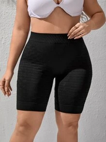 Plus High Waist Shapewear Shorts - Black - View 3