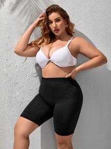 Plus High Waist Shapewear Shorts - Black - View 5