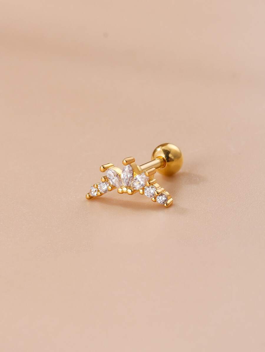 1pc Cubic Zirconia Decor Stud Earring - Yellow Gold - View 1