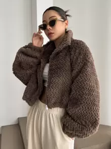 DAZY Cazadora teddy con cremallera de hombros caídos - Café integral - Ver 1