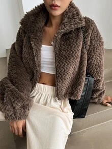 DAZY Cazadora teddy con cremallera de hombros caídos - Café integral - Ver 5