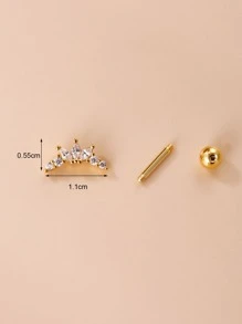 1pc Cubic Zirconia Decor Stud Earring - Yellow Gold - View 3