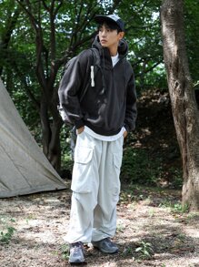 DAZY Áo nỉ Nam Dây kéo màu trơn Giải trí - Màu xám đen - Xem 3