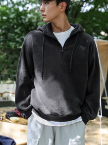 DAZY Áo nỉ Nam Dây kéo màu trơn Giải trí - Màu xám đen - Xem 5