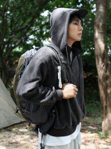 DAZY Áo nỉ Nam Dây kéo màu trơn Giải trí - Màu xám đen - Xem 6