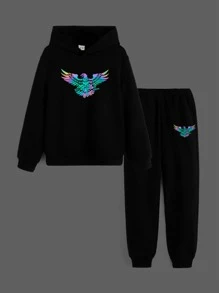 SHEIN Bộ hai mảnh Trai Thú vật Giải trí - màu đen - Xem 1