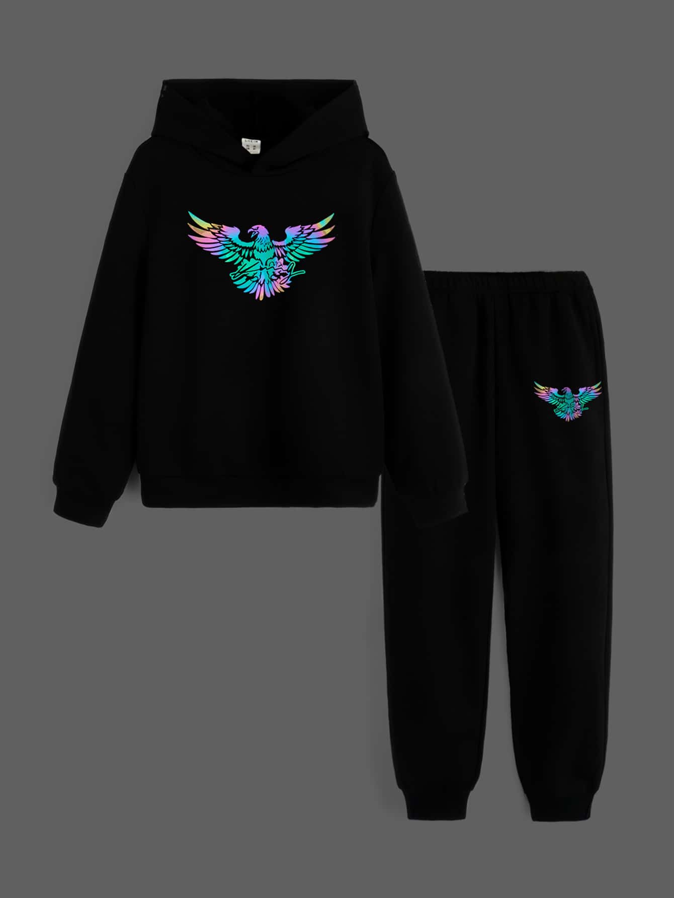 SHEIN Bộ hai mảnh Trai Thú vật Giải trí - màu đen - Xem 1