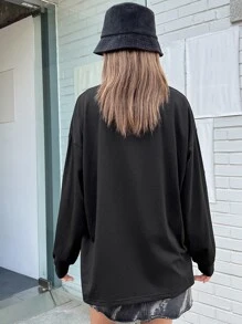 FRIFUL 女款下垂肩印字長袖t恤 - 黑色 - 查看 2