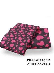 3pcs Heart-Beating Bedding Set (1 Duvet Cover + 2 Pillowcases, Without Comforter & Pillows), Soft, Lightweight, Comfortable, Suitable For All Seasons, Machine Washable, Bedroom Decor, Holiday Gift