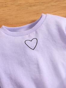 SHEIN Leap Crew Baby Heart Print Sweatshirt & Trousers - Lilac Purple - View 4
