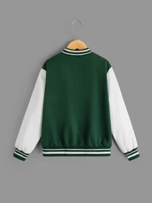 SHEIN Boys Letter Graphic Two Tone Varsity Jacket - Dark Green - View 2