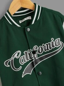 SHEIN Boys Letter Graphic Two Tone Varsity Jacket - Dark Green - View 3