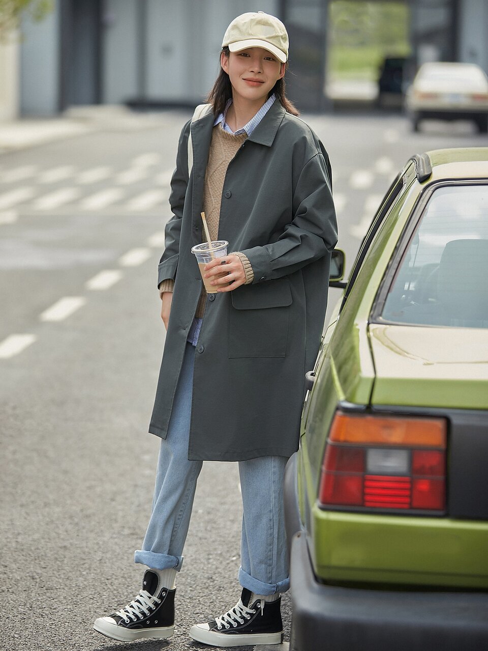 Drop Shoulder Flap Pocket Coat