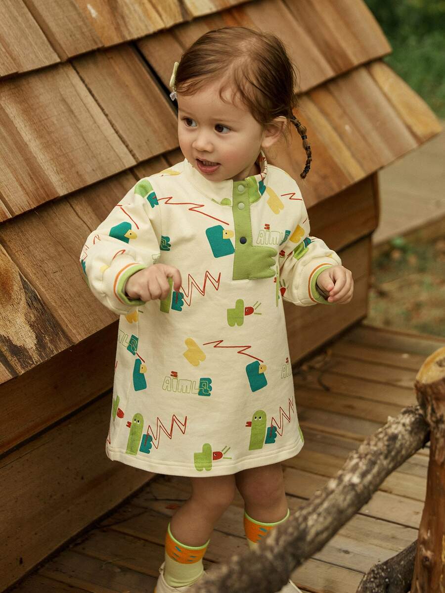 小女童字母和卡通圖案洋裝