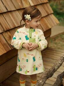 小女童字母和卡通圖案洋裝