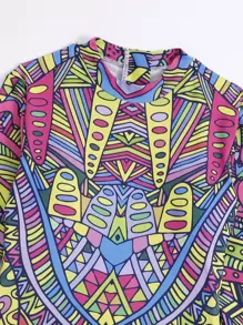 SHEIN Swim Summer Beach Allover Print Zip Back One Piece Swimsuit - Multicolor - View 6