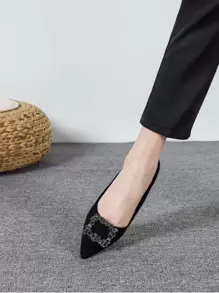 Tacones de corte con decoración de rhinestones en estilo pirámide, de gamuza para otoño/invierno, tacones altos de mujer de color negro con detalles de rhinestones, elegantes, de tacón de gatito, para fiestas - Negro - Ver 3