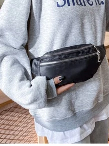 Riñonera sólida perfecta para deportes de viaje al aire libre, ligera, portátil - Negro - Ver 2