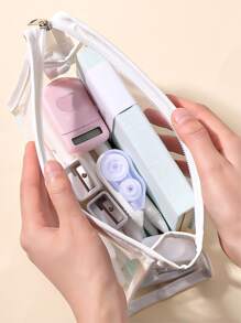 1pc Clear Waterproof Pencil Bag,Back To School,School Supplies - White - View 2