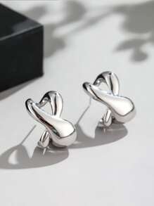 Criss Cross Design Stud Earrings - Silver - View 1