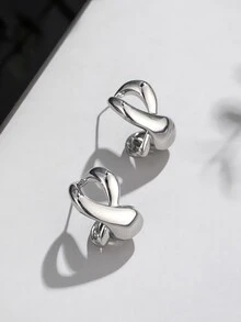 Criss Cross Design Stud Earrings - Silver - View 2