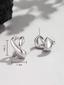 Criss Cross Design Stud Earrings - Silver - View 3