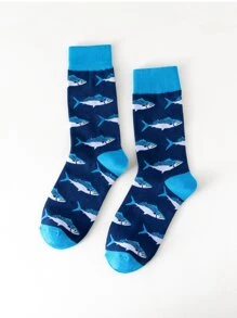 Men Fish Pattern Crew Socks - Multicolor - View 1