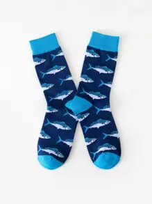 Men Fish Pattern Crew Socks - Multicolor - View 2