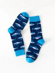 Men Fish Pattern Crew Socks - Multicolor - View 3