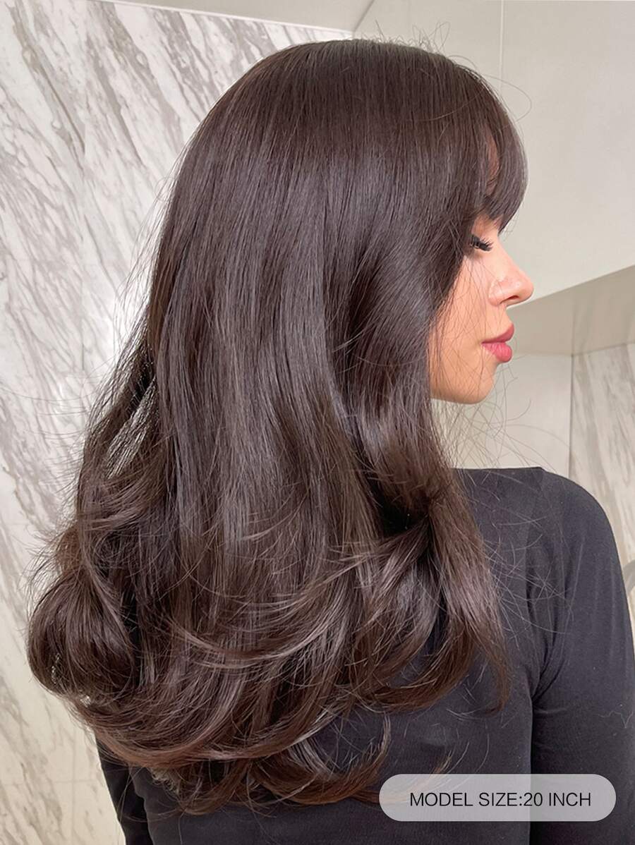 20 英寸深棕色蝴蝶发型长直假发派对适合所有季节合成纤维假发头发替换假发适合女性女孩万圣节节日礼物 - 棕色 - 查看 1