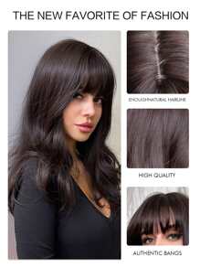 20 英寸深棕色蝴蝶发型长直假发派对适合所有季节合成纤维假发头发替换假发适合女性女孩万圣节节日礼物 - 棕色 - 查看 6