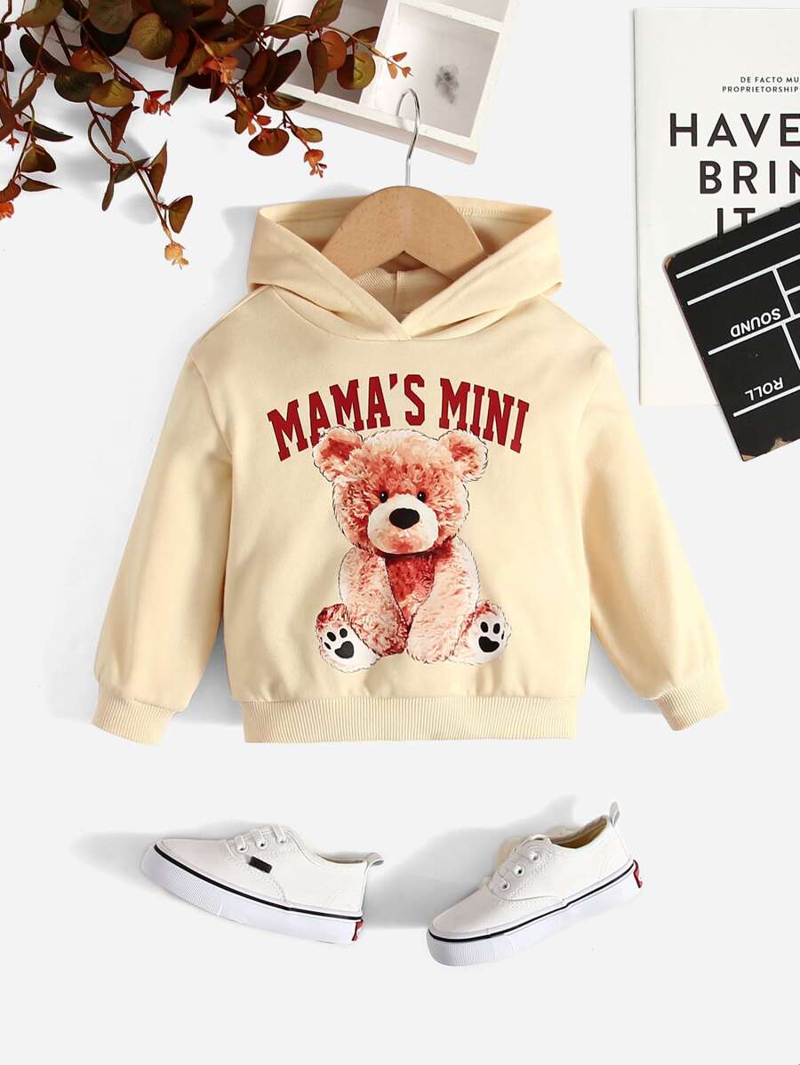 SHEIN 女婴熊字母图案卫衣 - 米色 - 查看 1