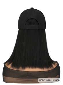 10 Inch Màu Đen Sợi Tổng Hợp Chịu Nhiệt Mờ Mũ Bóng Chày Tóc Giả Kiểu Bob, Thích Hợp Để Mặc Hàng Ngày, Có Mũ Tóc Giả - màu đen - Xem 6