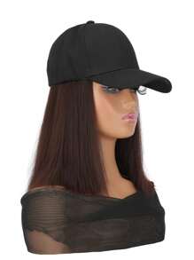 10英寸合成機器織成的黑色棒球帽，帶有鮑伯頭髮造型，適合日常佩戴假髮帽短髮合成鬆緊帽HD鬆緊帽黑色鬆緊帽假髮 - 棕色 - 查看 6