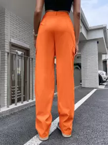 SHEIN Unity High Waist Flap Pocket Cargo Trousers - Orange - View 2
