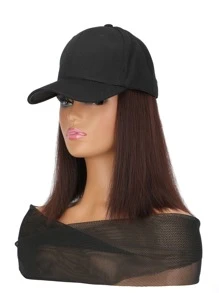 10英寸合成機器織成的黑色棒球帽，帶有鮑伯頭髮造型，適合日常佩戴假髮帽短髮合成鬆緊帽HD鬆緊帽黑色鬆緊帽假髮 - 棕色 - 查看 5