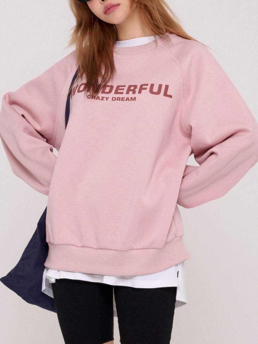 DAZY Letter Graphic Raglan Sleeve Sweatshirt - Baby Pink - View 1
