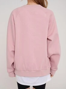 DAZY Letter Graphic Raglan Sleeve Sweatshirt - Baby Pink - View 2