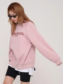 DAZY Letter Graphic Raglan Sleeve Sweatshirt - Baby Pink - View 4