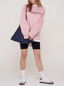 DAZY Letter Graphic Raglan Sleeve Sweatshirt - Baby Pink - View 5