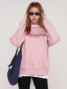 DAZY Letter Graphic Raglan Sleeve Sweatshirt - Baby Pink - View 6