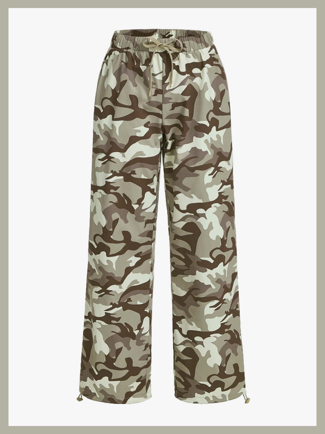 SHEIN ICON Camo Print Drawstring Waist Parachute Trousers - Multicolor - View 1