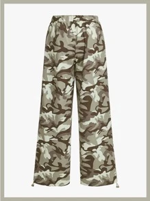 SHEIN ICON Camo Print Drawstring Waist Parachute Trousers - Multicolor - View 2