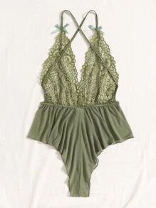 Classic Sexy Body tantalisant en dentelle transparente à dos nu et à croisillon