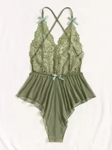 Classic Sexy Body tantalisant en dentelle transparente à dos nu et à croisillon