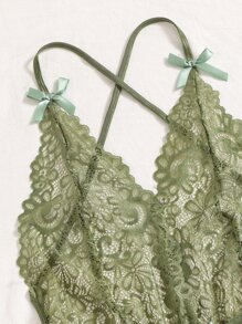 Classic Sexy Body tantalisant en dentelle transparente à dos nu et à croisillon