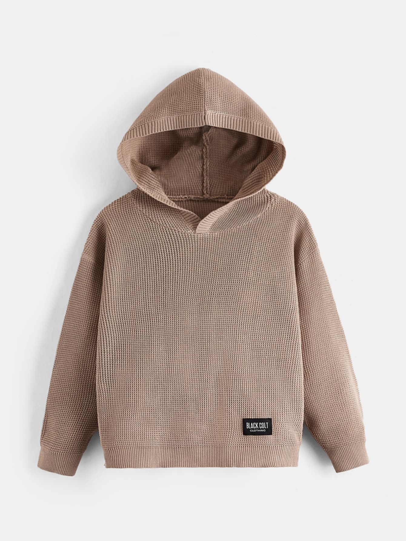 SHEIN Áo len nam Đắp vá Lá thư Giải trí - Màu be - Xem 1