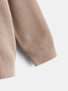 SHEIN Áo len nam Đắp vá Lá thư Giải trí - Màu be - Xem 4